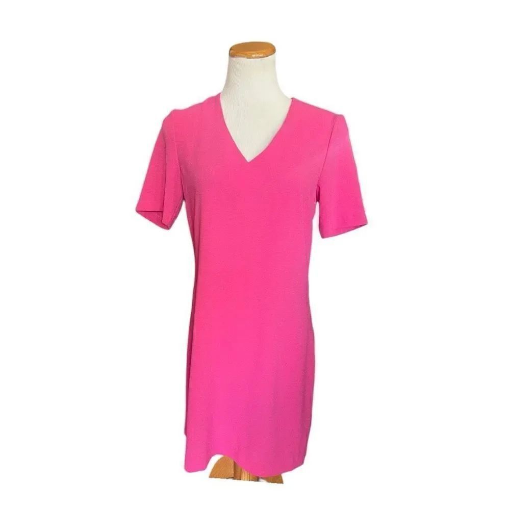 Womens Charles Henry Textured Pink V Neck Sheath Dress - Sz S